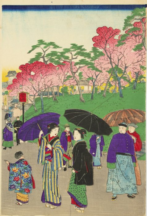 'Cherry Blossoms in Full Bloom at Ueno Park' From: Famous Views of Tokyo' 東京名所上野公園花盛之景 - Hiroshige III Utagawa (1842-1894) - Japan -  Meiji-perioden (1868-1912)