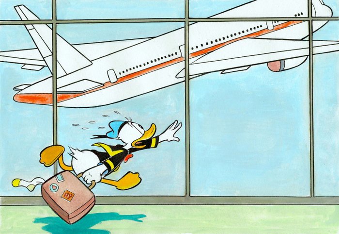 Tony Fernandez - Donald Duck Missed his Flight! - Original Painting