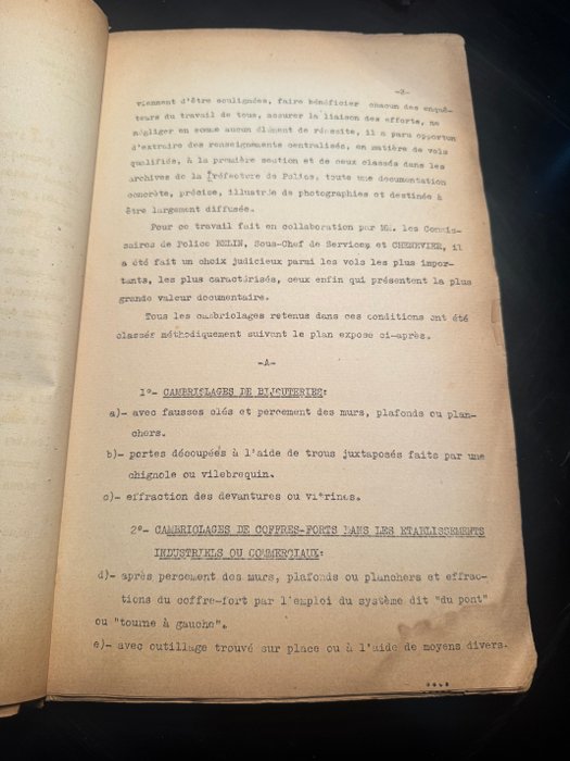 Dokument - Mallet - Cambriolages. Manières d'opérer de plusieurs bandes de malfaiteurs professionnels. 62 tirages - 1936