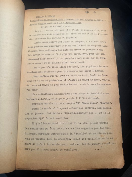 Dokument - Mallet - Cambriolages. Manières d'opérer de plusieurs bandes de malfaiteurs professionnels. 62 tirages - 1936