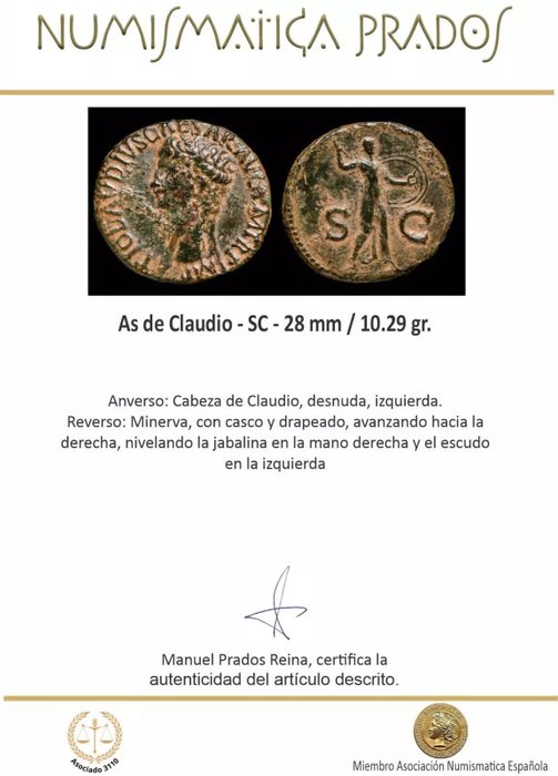 Romarriket. Claudius (AD 41-54). As Roma - Minerva  (Ingen mindstepris)