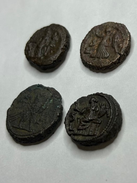 Romarriket. Various Rulers, incl Diocletianus, Maximus, Gallienus and Probus. Lot of 4 Coins Various dates and mints  (Ingen mindstepris)