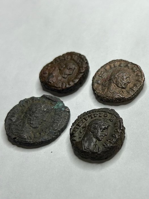 Romarriket. Various Rulers, incl Diocletianus, Maximus, Gallienus and Probus. Lot of 4 Coins Various dates and mints  (Ingen mindstepris)