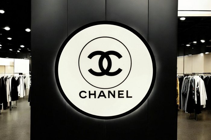 Lysskilt - Chanel oplyst reklameskilt med diamantglittereffekt. - Plast, Stål