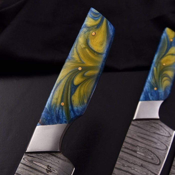 Køkkenkniv - Chef's knife - Foldet stål af 15N20 og 1095, Resin - Nordamerika