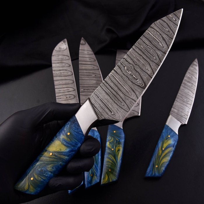 Køkkenkniv - Chef's knife - Foldet stål af 15N20 og 1095, Resin - Nordamerika