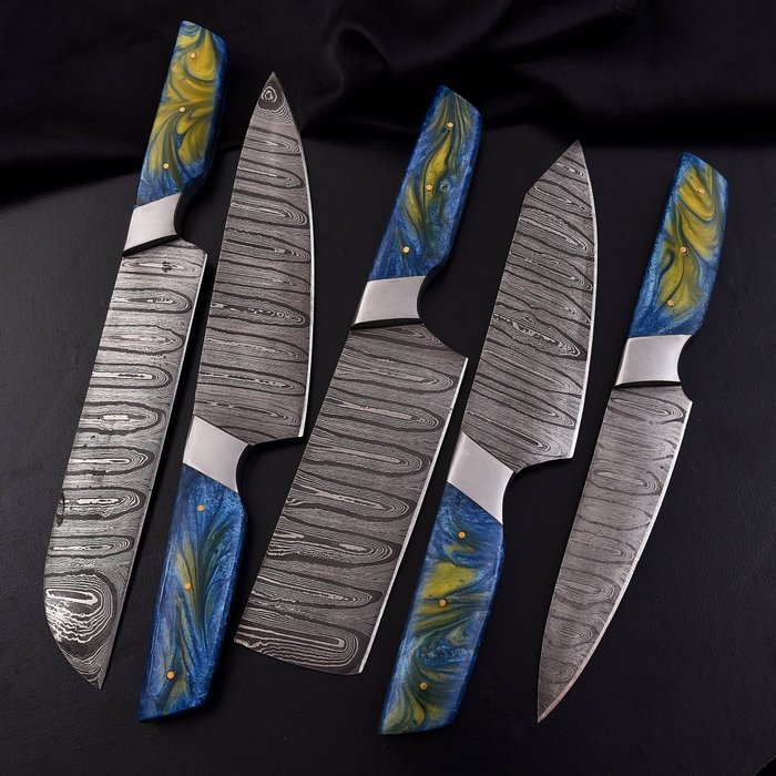 Køkkenkniv - Chef's knife - Foldet stål af 15N20 og 1095, Resin - Nordamerika