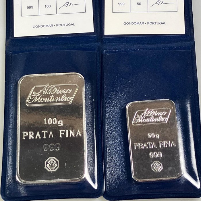 2 silver Bars - 100 g + 50 g - Sølv 999 - Albino Moutino - Med certifikat  (Ingen mindstepris)