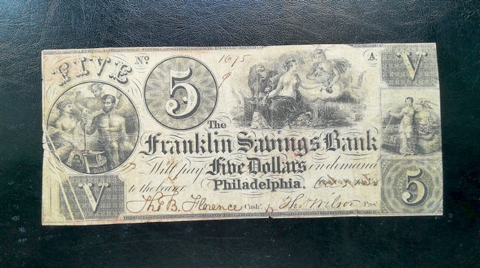 Förenta staterna - 5 Dollars - 1838 - Obsolete Currency - Franklin Savings Bank  (Ingen mindstepris)