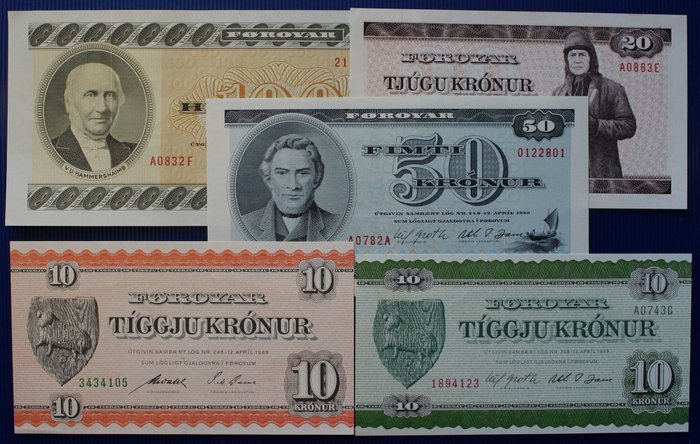 Færøerne - 5 Banknotes - Various Dates  (Ingen mindstepris)