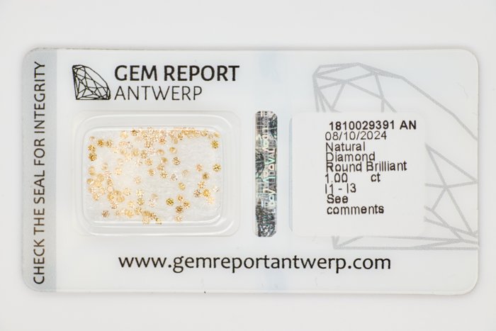 Ingen mindstepris - 95 pcs Diamant  (Natur)  - 1.00 ct - Rund - I1, I2, I3 - Gem Report Antwerp (GRA) - INGEN RESERVEPRIS