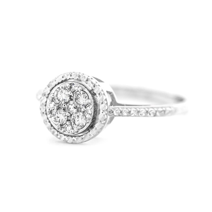 Ingen mindstepris - Ring - 14 karat Hvidguld -  0.18ct. tw. Diamant (Natur)