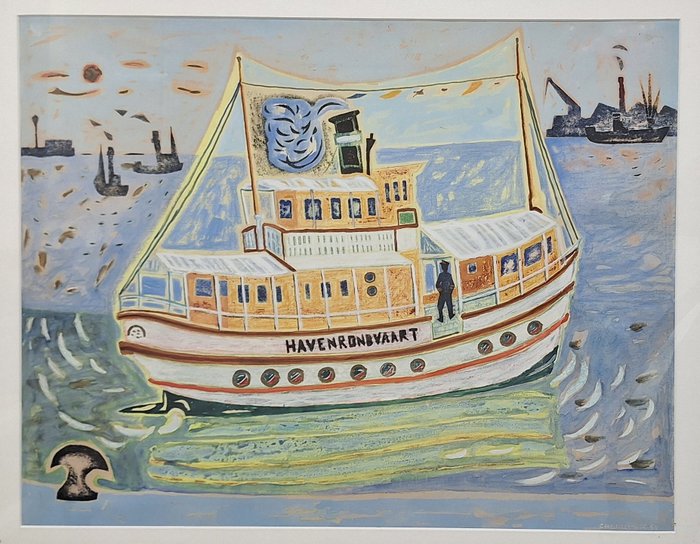 Charles Jean Kemper (1913-1986) - Rondvaartboot in de Rotterdamse haven