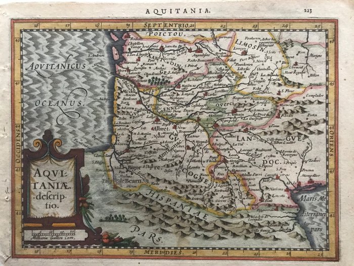 Frankrig - Spanien, Pyrenæerne, Languedoc, Gascogne; Petrus Kaerius / J.E. Cloppenburgh - Aqvitaniæ. descriptio. - 1632