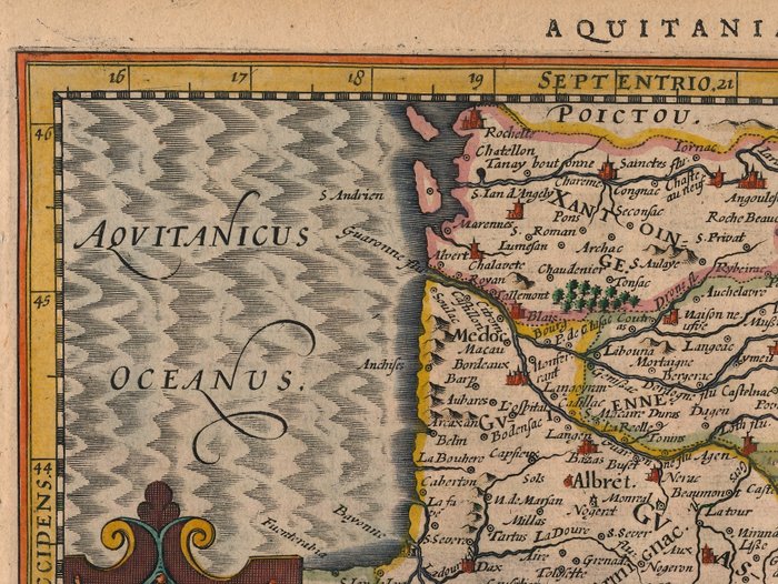 Frankrig - Spanien, Pyrenæerne, Languedoc, Gascogne; Petrus Kaerius / J.E. Cloppenburgh - Aqvitaniæ. descriptio. - 1632