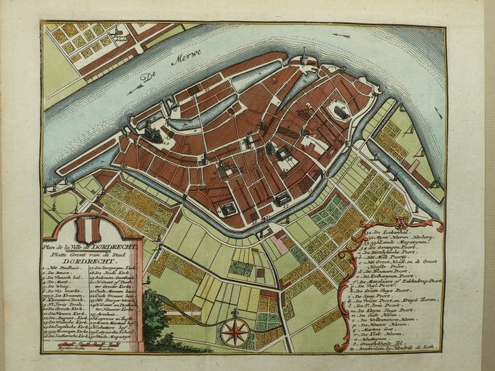 Holland - Dordrecht; Hendrik de Leth - Plan de la Ville de Dordrecht - 1740