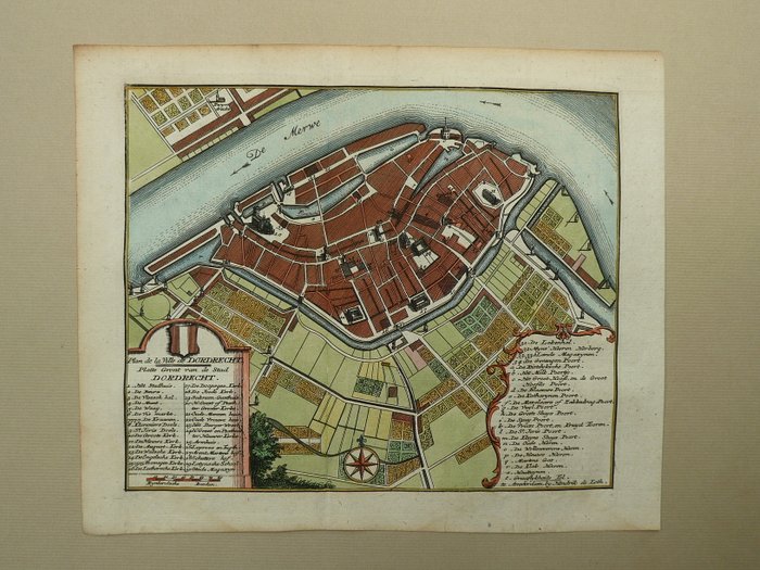 Holland - Dordrecht; Hendrik de Leth - Plan de la Ville de Dordrecht - 1740