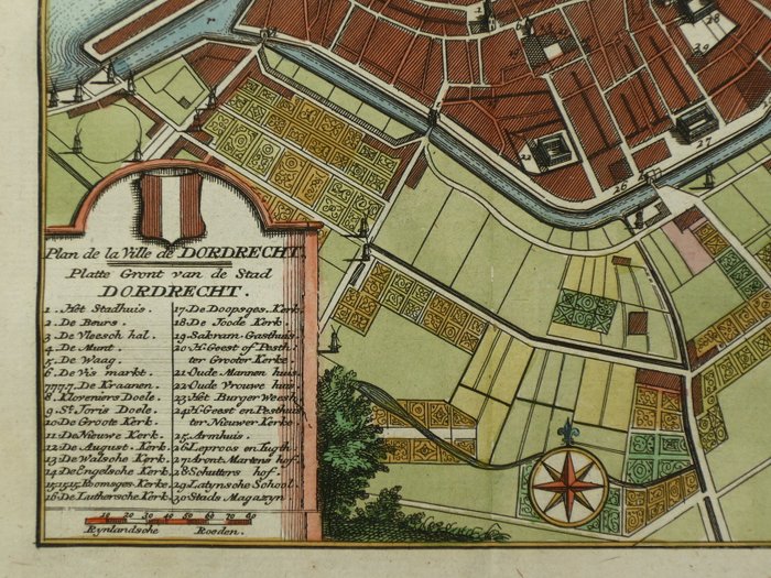 Holland - Dordrecht; Hendrik de Leth - Plan de la Ville de Dordrecht - 1740