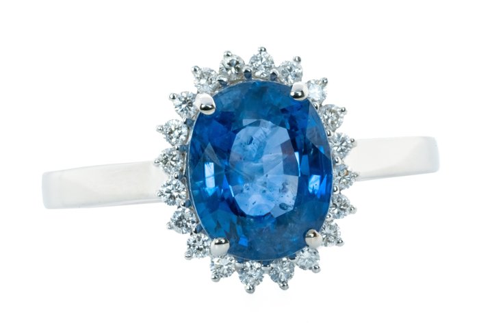 Ingen mindstepris - Ring - 18 kraat Hvidguld, 'Cornflower Blue' (Ceylon) -  3.07ct. tw. Safir - Diamant - 0,18 ct - VS