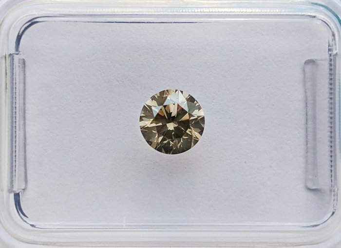 Ingen mindstepris - 1 pcs Diamant  (Naturfarvet)  - 0.50 ct - Rund - Fancy Brunlig, Grålig Gul - SI1 - International Gemological Institute (IGI)