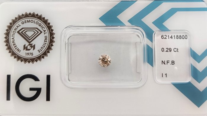 Ingen mindstepris - 1 pcs Diamant  (Naturfarvet)  - 0.29 ct - Rund - Fancy Brun - I1 - International Gemological Institute (IGI)