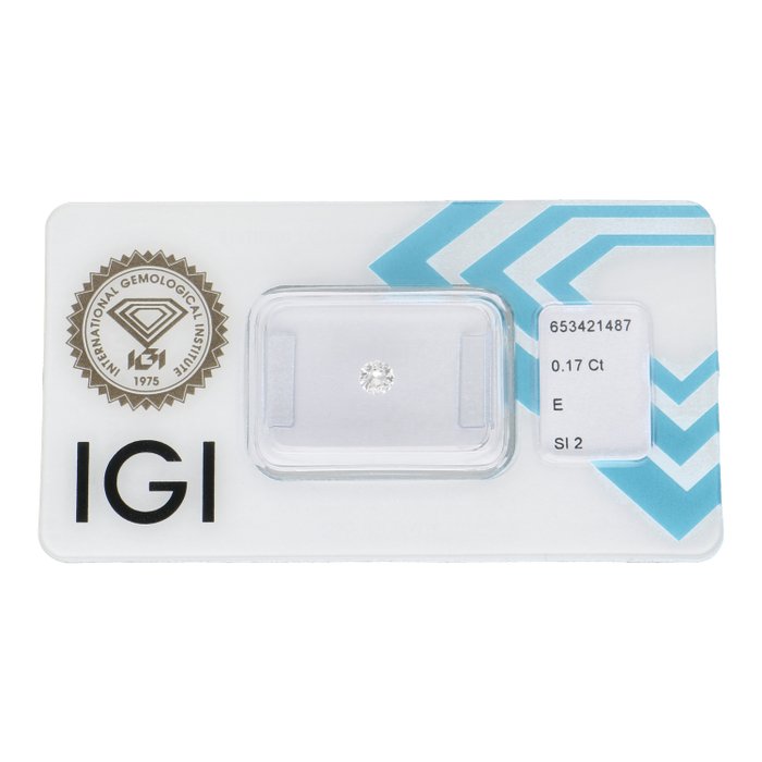 Ingen mindstepris - 1 pcs Diamant  (Natur)  - 0.17 ct - Rund - E - SI2 - International Gemological Institute (IGI)