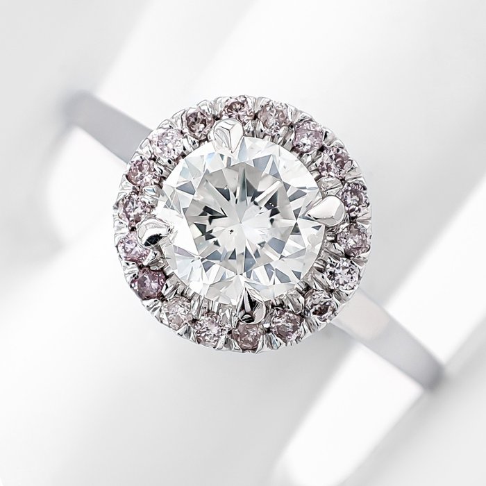 Ring - 14 karat Hvidguld -  1.21ct. tw. Diamant (Natur)