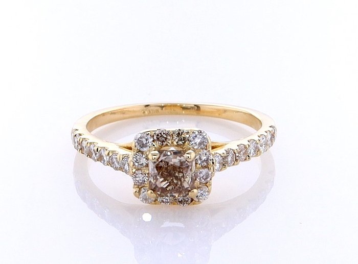 Ring - 14 karat Gulguld -  0.91ct. tw. Diamant (Naturfarvet) - Diamant