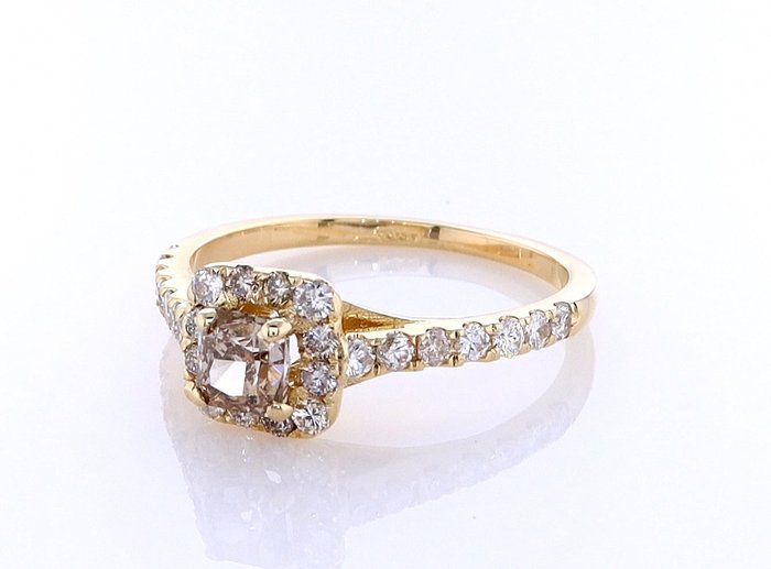 Ring - 14 karat Gulguld -  0.91ct. tw. Diamant (Naturfarvet) - Diamant