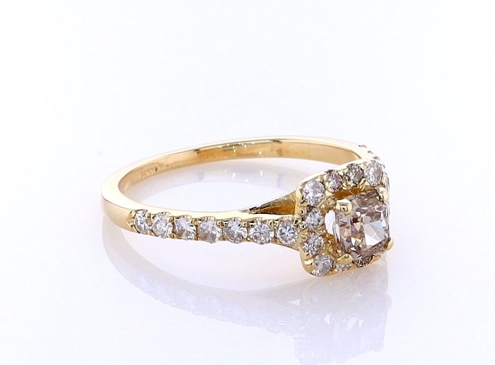 Ring - 14 karat Gulguld -  0.91ct. tw. Diamant (Naturfarvet) - Diamant