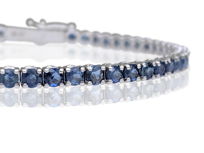 Ingen mindstepris - Armbånd - 14 karat Hvidguld -  8.86ct. tw. Safir - IGI