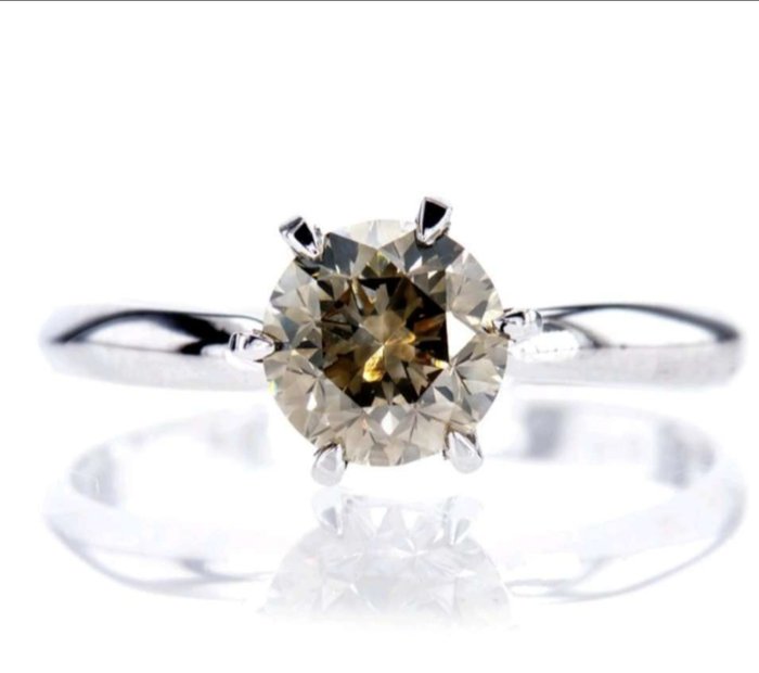 Forlovelsesring - 14 karat Hvidguld -  159ct tw Brun Diamant (Naturfarvet) - Strålende ring 159 ct