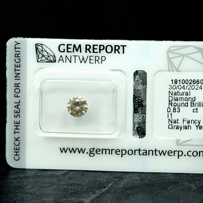 1 pcs Diamant  (Naturfarvet)  - 0.83 ct - Fancy light Grålig Gul - I1 - Gem Report Antwerp (GRA)