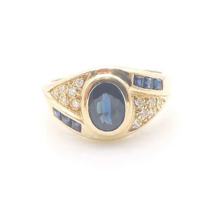 Ring - 18 kraat Gulguld -  1.68ct. tw. Safir - Diamant