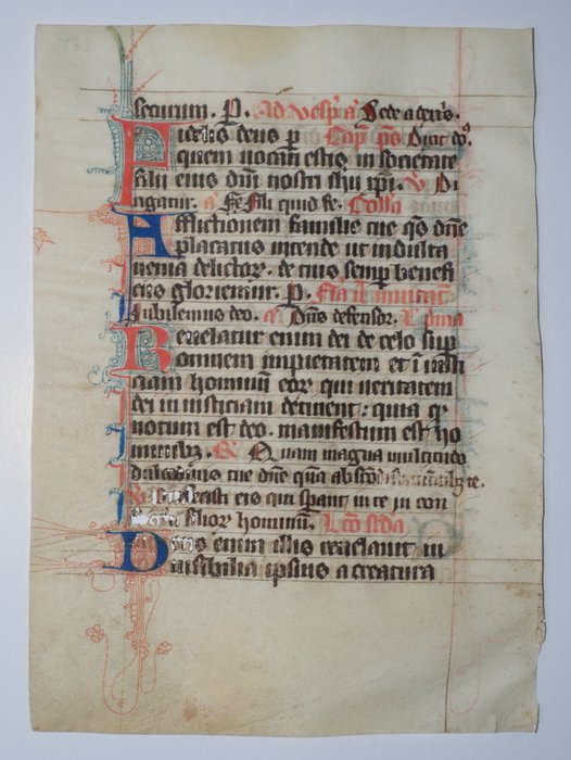 Manuscript - Original leaf from a latin breviary ca. 14th century - 1350