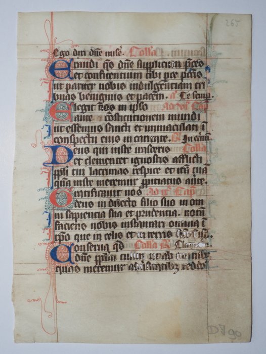 Manuscript - Original leaf from a latin breviary ca. 14th century - 1350