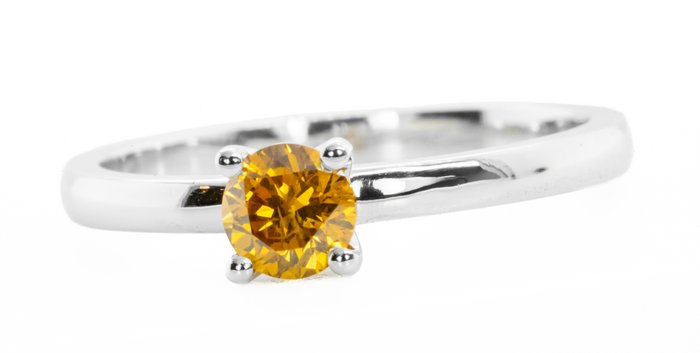 Ingen mindstepris - Ring - 18 kraat Hvidguld, Fancy Vivid Gul-Orange -  0.42ct. tw. Diamant (Naturfarvet) - I1