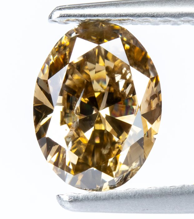 Ingen mindstepris - 1 pcs Diamant  (Naturfarvet)  - 1.02 ct - Oval - Fancy deep Gullig Brun - SI2 - Gem Report Antwerp (GRA)