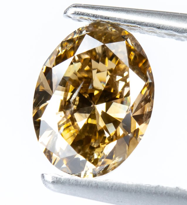 Ingen mindstepris - 1 pcs Diamant  (Naturfarvet)  - 1.02 ct - Oval - Fancy deep Gullig Brun - SI2 - Gem Report Antwerp (GRA)