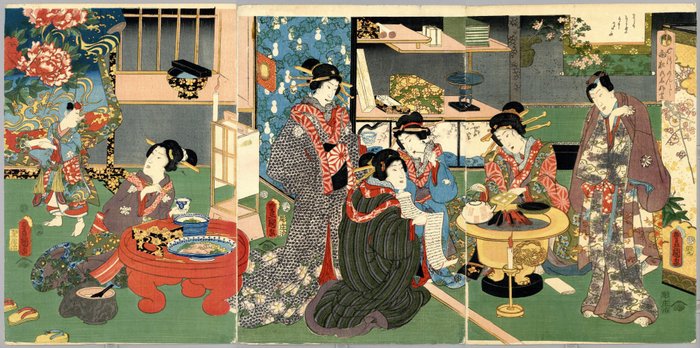 'Amayo no shinasadame' 雨夜のしな定 - From the series "Yatsushi Genji" やつしけんじ - Utagawa Kunisada (1785-1865) - Japan -  Edo-perioden (1600-1868)