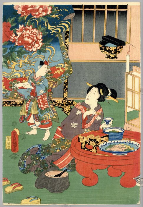 'Amayo no shinasadame' 雨夜のしな定 - From the series "Yatsushi Genji" やつしけんじ - Utagawa Kunisada (1785-1865) - Japan -  Edo-perioden (1600-1868)