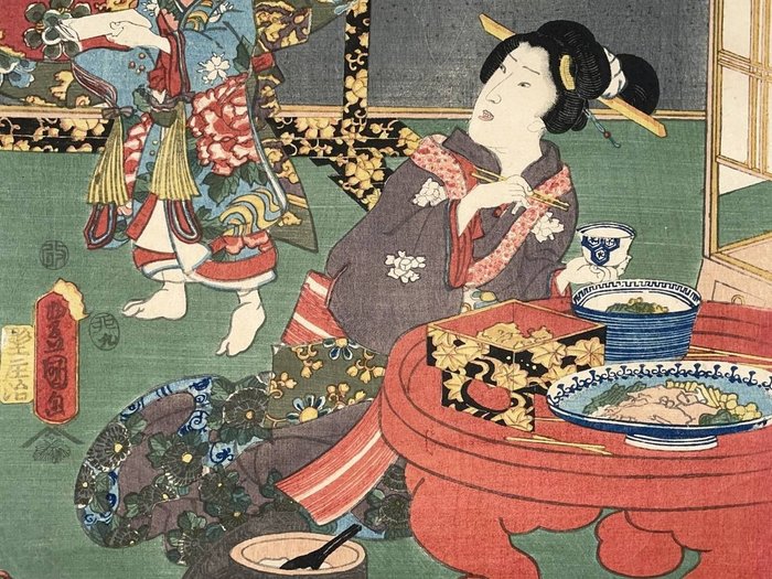 'Amayo no shinasadame' 雨夜のしな定 - From the series "Yatsushi Genji" やつしけんじ - Utagawa Kunisada (1785-1865) - Japan -  Edo-perioden (1600-1868)