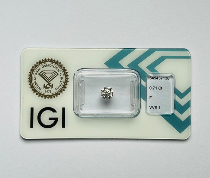 1 pcs Diamant  (Natur)  - 0.71 ct - Rund - F - VVS1 - International Gemological Institute (IGI)