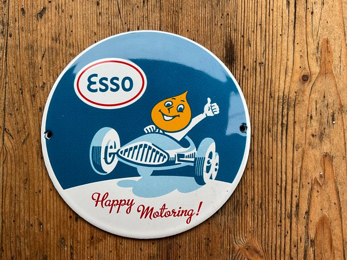 ESSO Happy Motoring ! Vintage Werbeschilder - Emaljeplade - Emalje