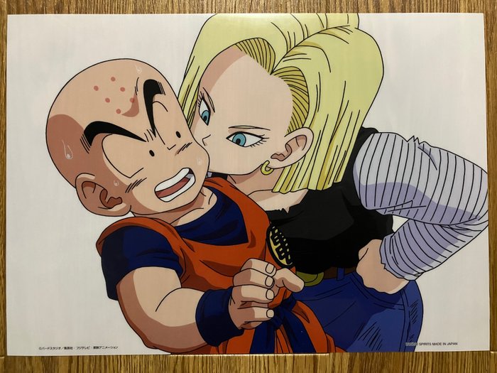 Akira Toriyama - 1 Officiel kopi af animationscel - Dragon Ball - The scene where Android 17 kisses Krillin