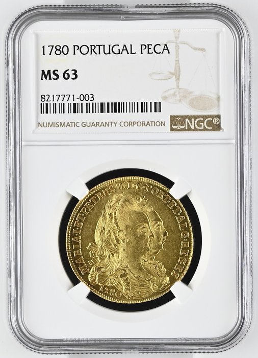 Portugal. D. Maria  D. Pedro III (1777-1786). Peça (6.400 Reis) 1780 - Lisboa - NGC - MS63 - Rara - Top Graded