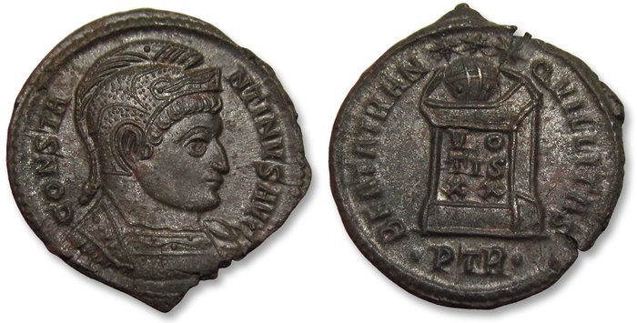 Romarriket Constantine I (AD 306-337) Follis Treveri (Trier) mint 1st officina (•PTR• ) 322-323 AD - superb sharp portrait -