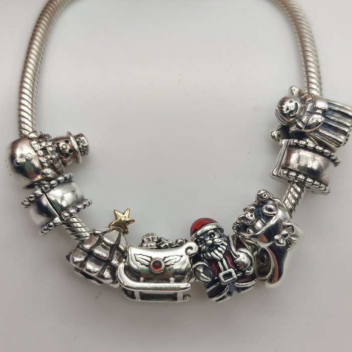 Ingen mindstepris - Pandora - Charme armbånd - 14 karat Gulguld, Sølv - Jule charms