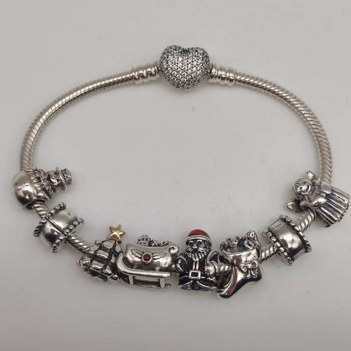 Ingen mindstepris - Pandora - Charme armbånd - 14 karat Gulguld, Sølv - Jule charms