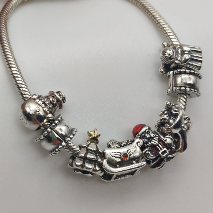 Ingen mindstepris - Pandora - Charme armbånd - 14 karat Gulguld, Sølv - Jule charms